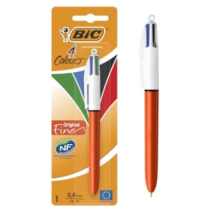 Stylo-bille rétractable BIC 4 Couleurs Original Fine, pointe 0,8 mm, blister de 1