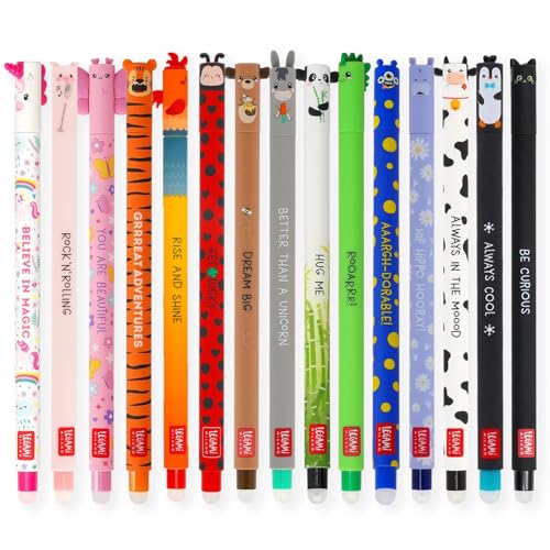Lot de 15 Stylos Gel Effaçables Legami - Motifs Animaux