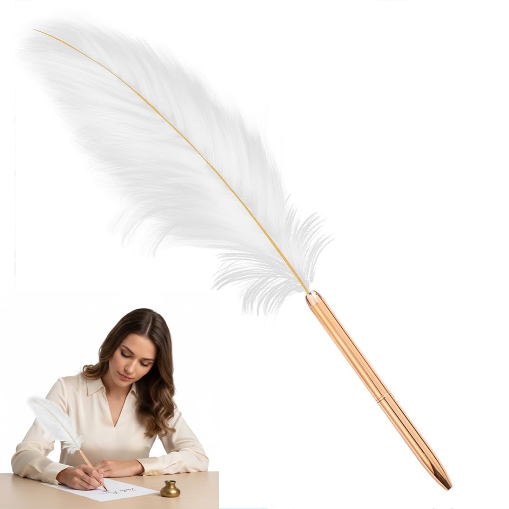 Stylo Plume Mariage Blanc Fantaisie Doré Luxorium - Rechargeable pour Signature