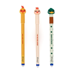 Set de 3 Stylos Effaçables Bo-Bo Ferme Mr Wonderful - Poule, Coq et Canard