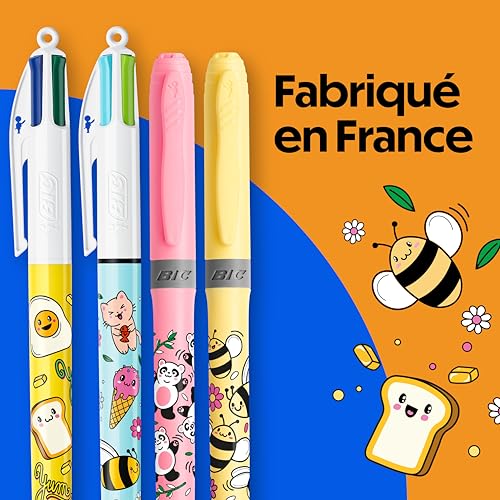Pack Stylos Bille 4 Couleurs BIC Série Kawaii + Surligneur – Image 4