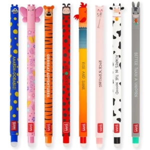 Lot de 8 Stylos Gel Effaçables Legami – Motifs Animaux