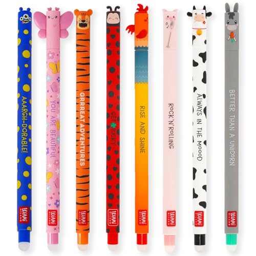 Lot de 8 Stylos Gel Effaçables Legami – Motifs Animaux