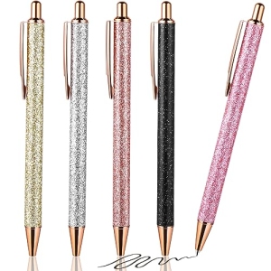 Bremorou Stylos-bille à paillettes en métal rétractables 1 mm, encre noire, lot de 5