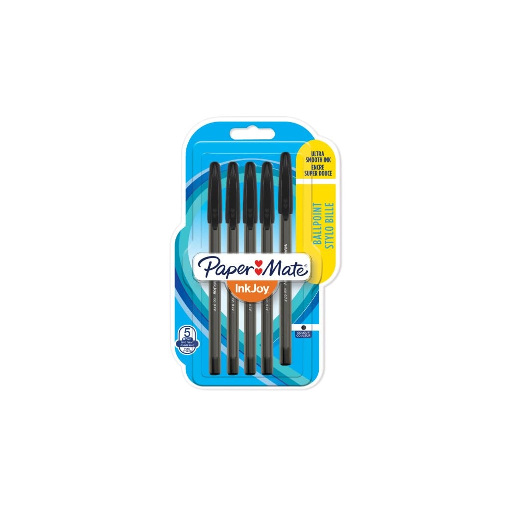 Stylo Bille InkJoy 100 ST Paper Mate - Pointe Fine 0,7 mm Noir Lot de 5
