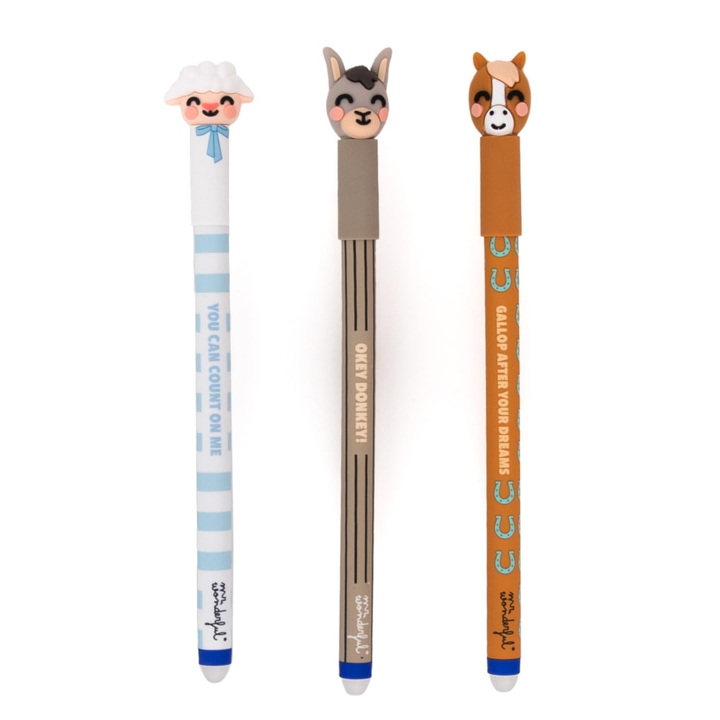 Set de 3 Stylos Effaçables Mr. Wonderful Bo-Bo Ferme Mouton, Âne et Cheval