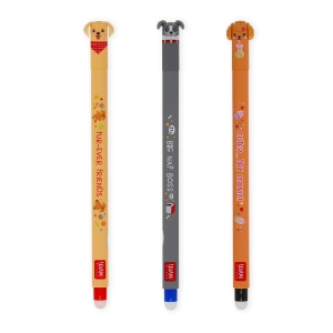 Lot de 3 Stylos Gel Effaçables Fur-ever Friends Legami - Noir, Bleu, Rouge