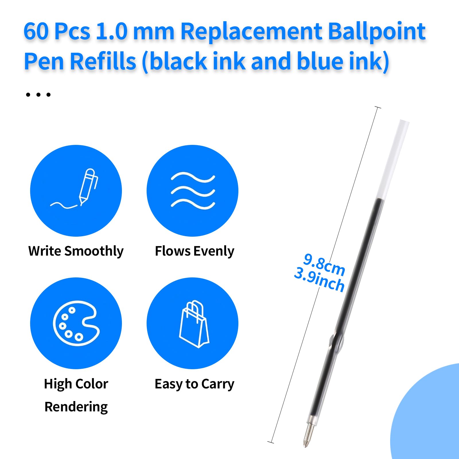 Recharge Stylo Bille RMIVEGLIA Lot de 60 - Bleu et Noir 1,0 mm – Image 2