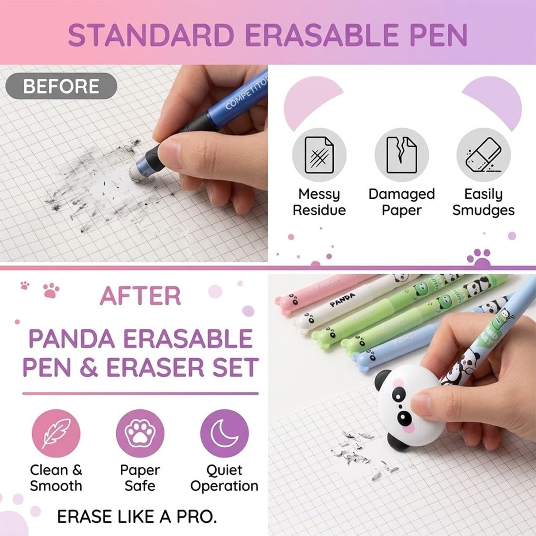 Lot de 4 Stylos Effaçables Panda CEJAS - Encre Thermosenible 0.5 mm – Image 5