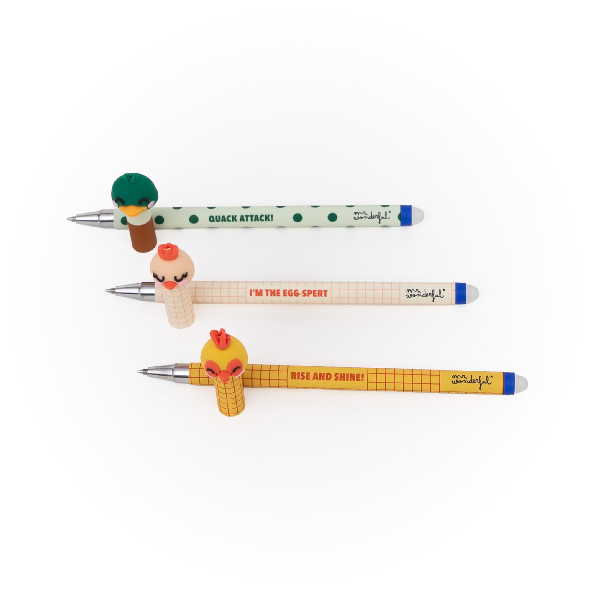 Set de 3 Stylos Effaçables Bo-Bo Ferme Mr Wonderful - Poule, Coq et Canard – Image 3