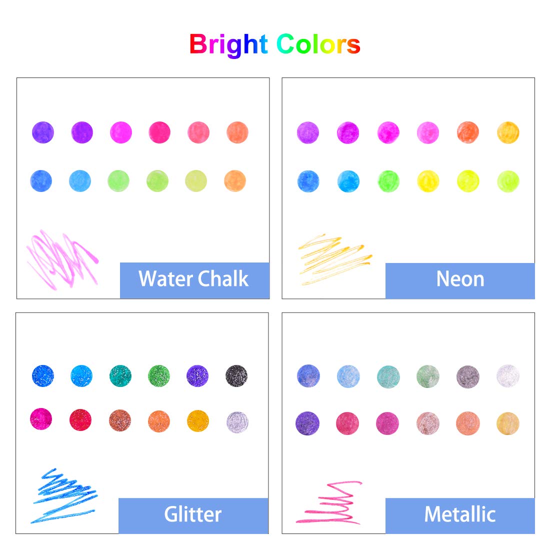 Lot de 48 Stylos Gel Pailletés Métalliques Neon Pastel - Marqueurs Multicolores – Image 4