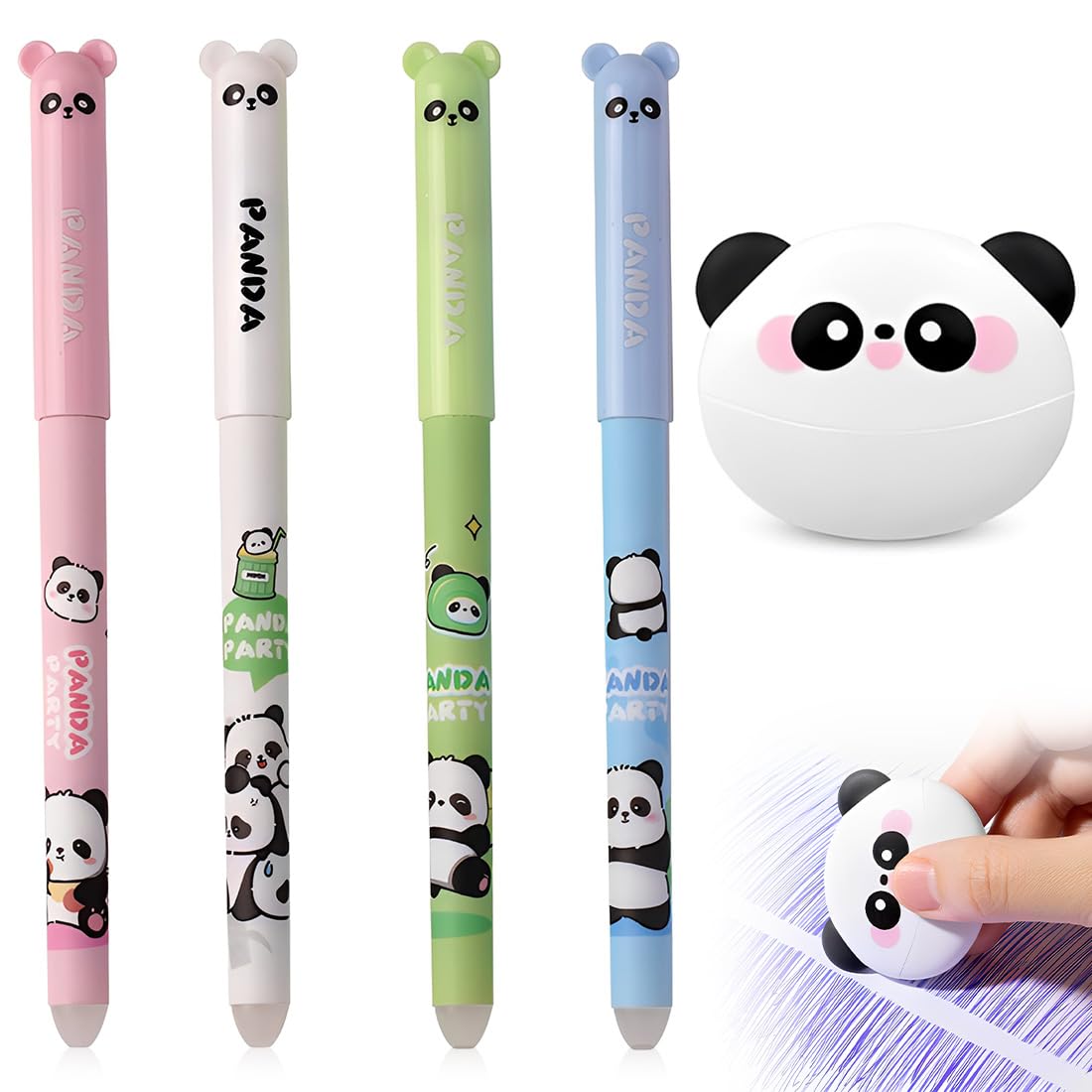 Lot de 4 Stylos Effaçables Panda CEJAS - Encre Thermosenible 0.5 mm