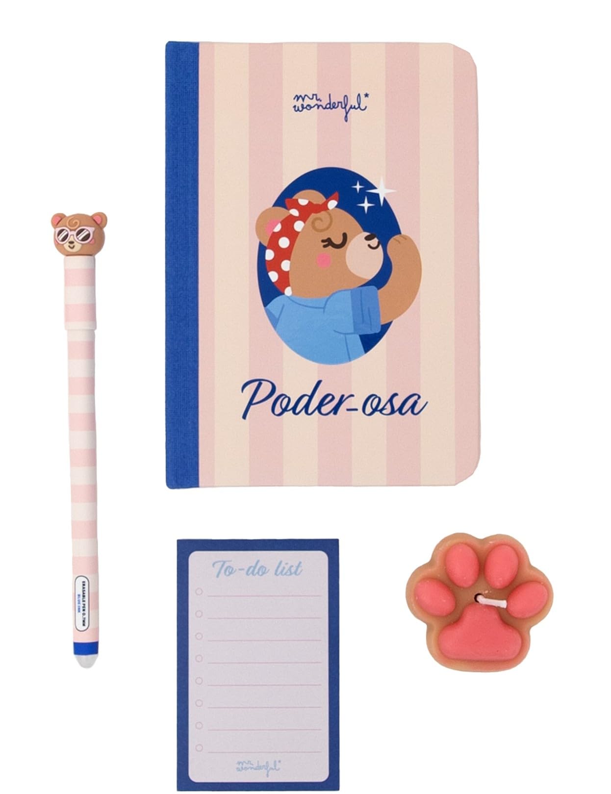Coffret Cadeau Papeterie Mr. Wonderful - Cahier A6, Stylo Effaçable, Bougie et Bloc To-Do List
