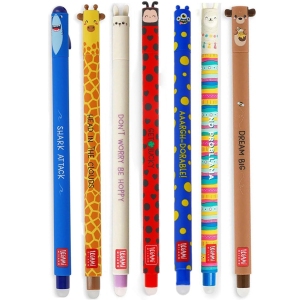 Lot de 7 Stylos Gel Effaçables Legami – Animaux Mignons