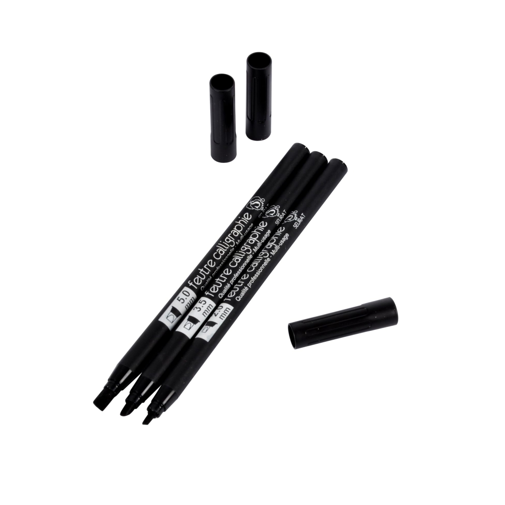 Set de 3 Stylos Calligraphie Homéa - 3 Pointes 2/3,5/5mm Noir