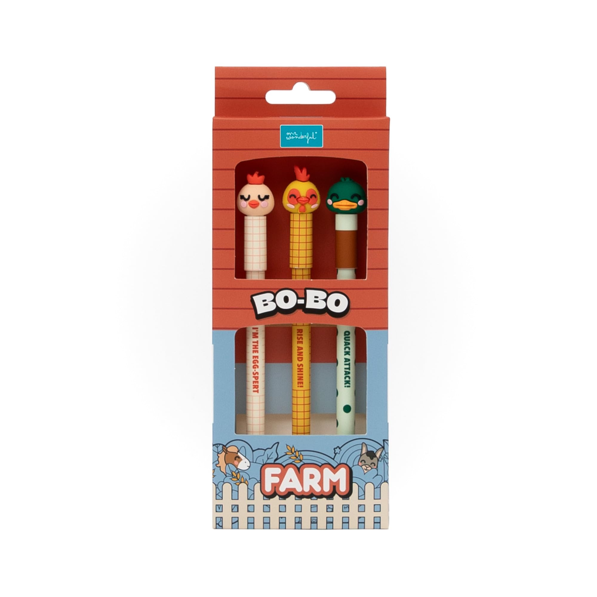 Set de 3 Stylos Effaçables Bo-Bo Ferme Mr Wonderful - Poule, Coq et Canard – Image 4