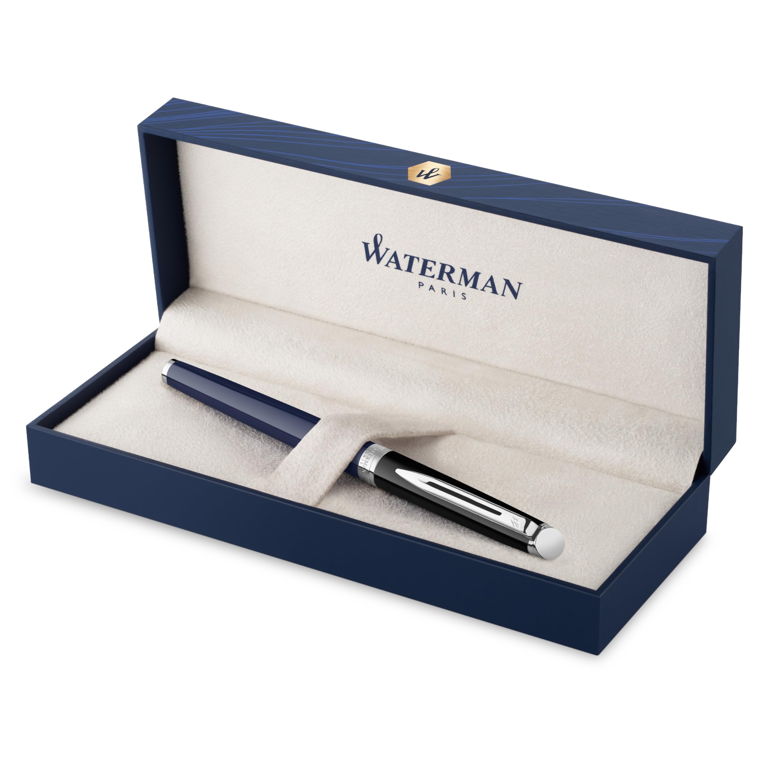 Stylo Plume Hémisphère Waterman - Laque Noire et Bleue, Coffret Cadeau