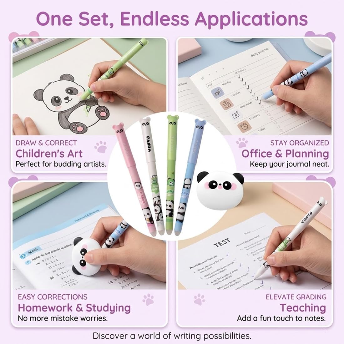 Lot de 4 Stylos Effaçables Panda CEJAS - Encre Thermosenible 0.5 mm – Image 4