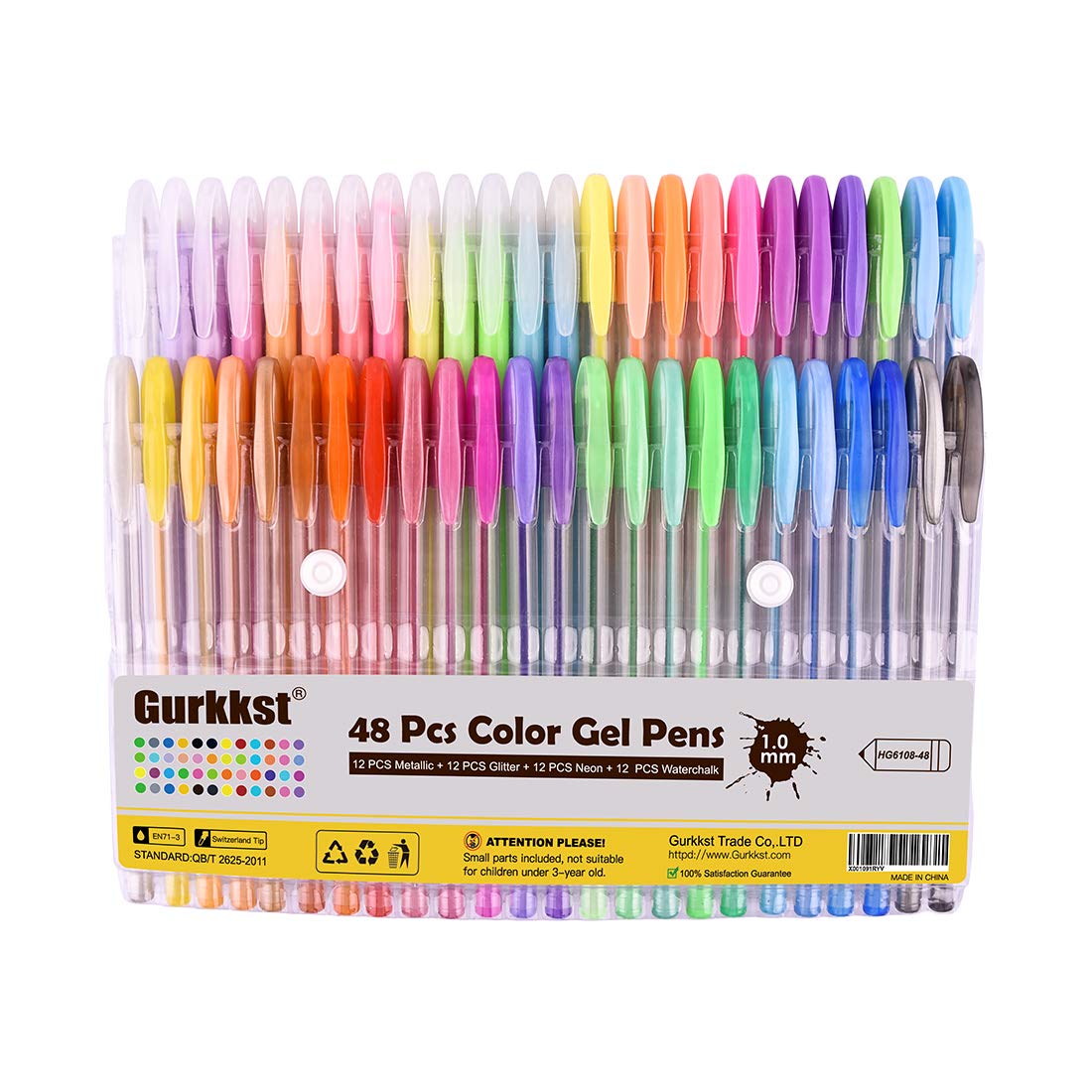 Lot de 48 Stylos Gel Pailletés Métalliques Neon Pastel - Marqueurs Multicolores