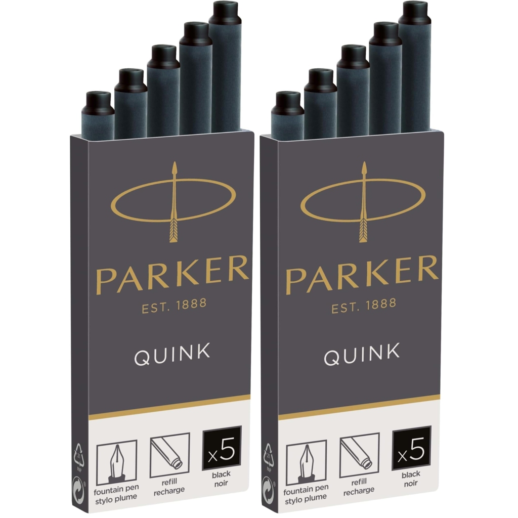 Cartouche Encre Stylo Plume Parker Quink Longue Noire - Lot de 10