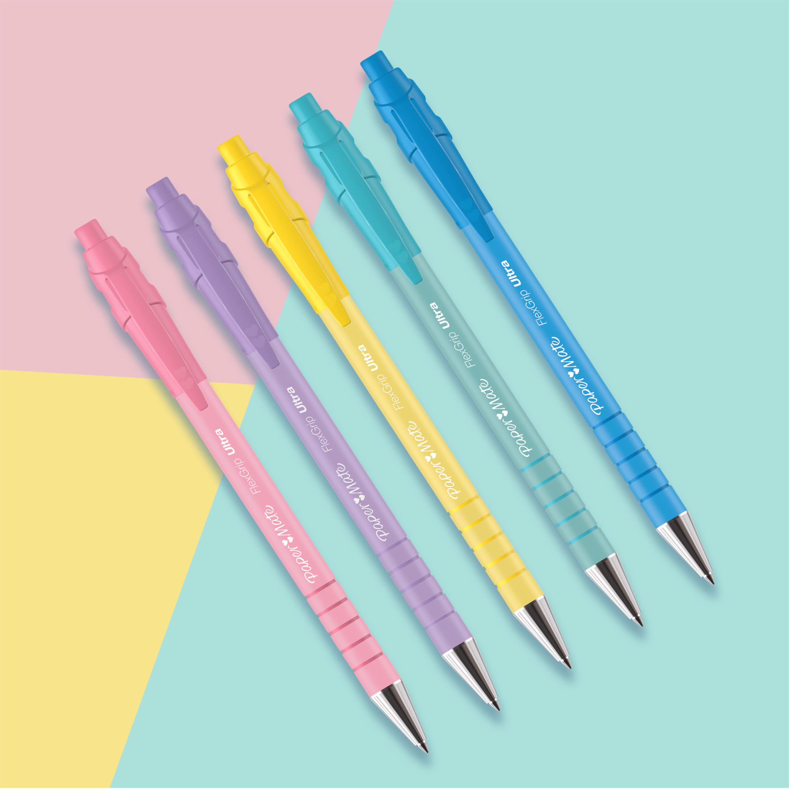 Lot de 5 Stylos Bille Rétractables Paper Mate Flexgrip Ultra - Pointe Moyenne 1,0 mm - Encre Noire - Couleurs Pastel – Image 3