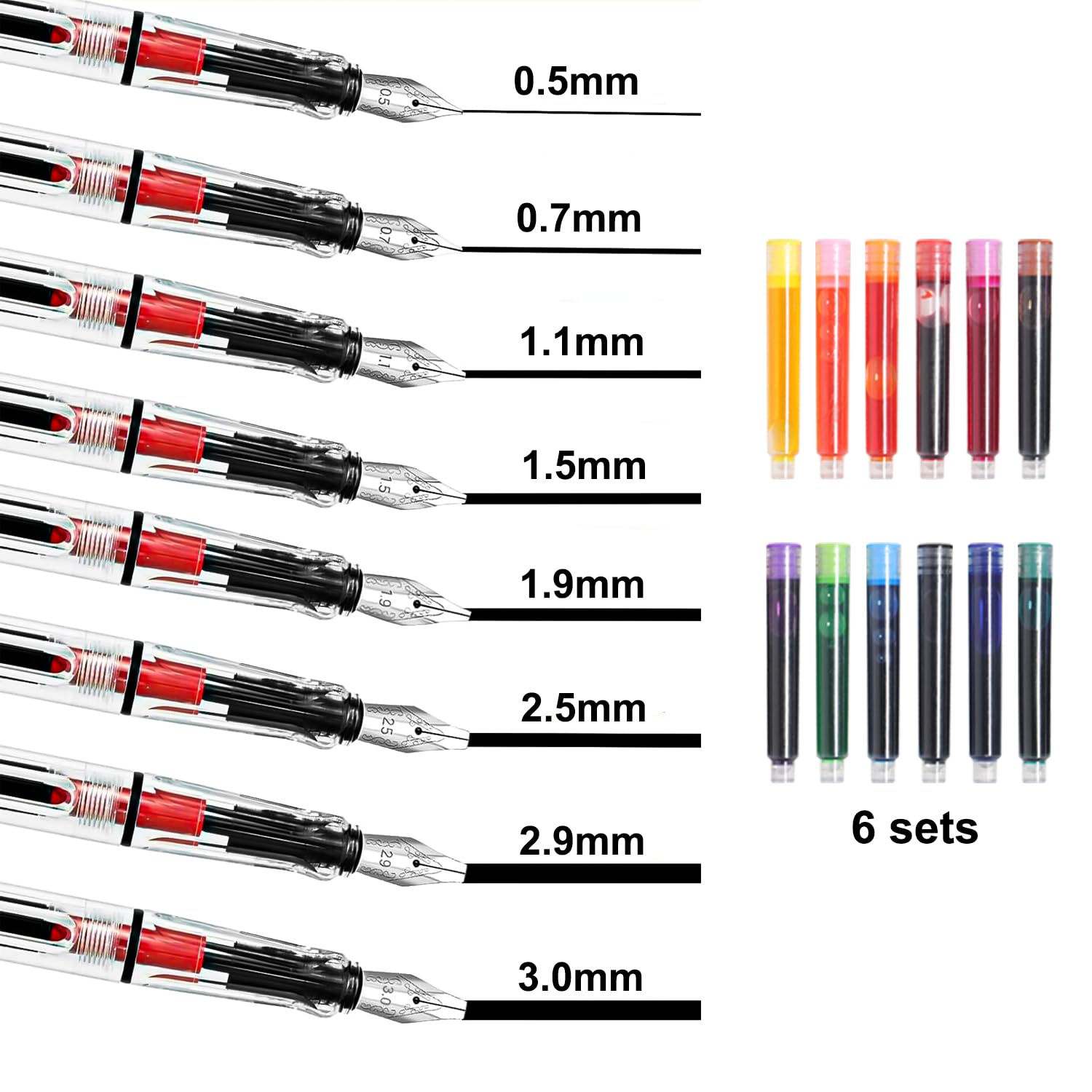 Lot de 8 Stylos Plume Calligraphie Demarsen avec 72 Cartouches 12 Couleurs – Image 2