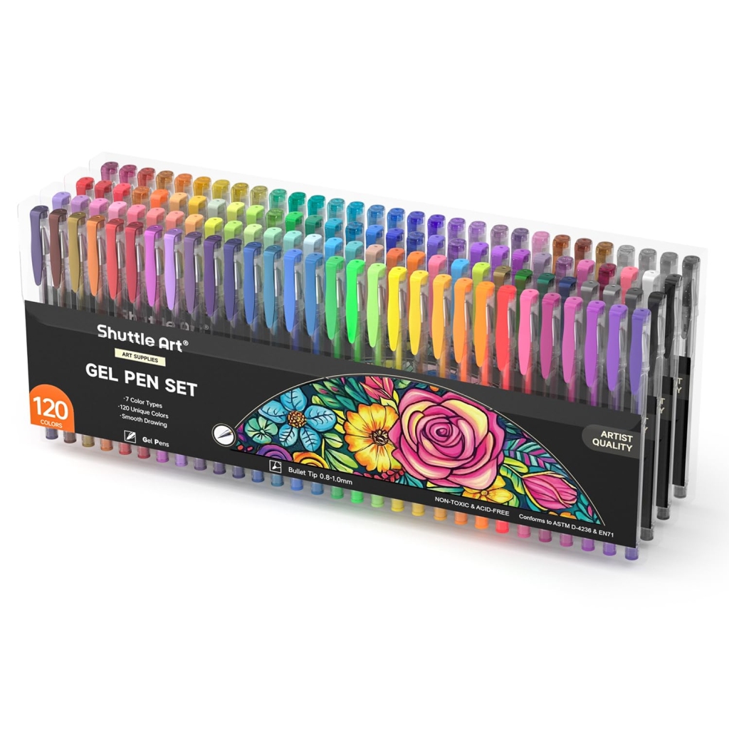 Lot de 120 Stylos Gel Couleurs Uniques Shuttle Art - Pailleté, Fluo, Métallique, Pastel, Néon