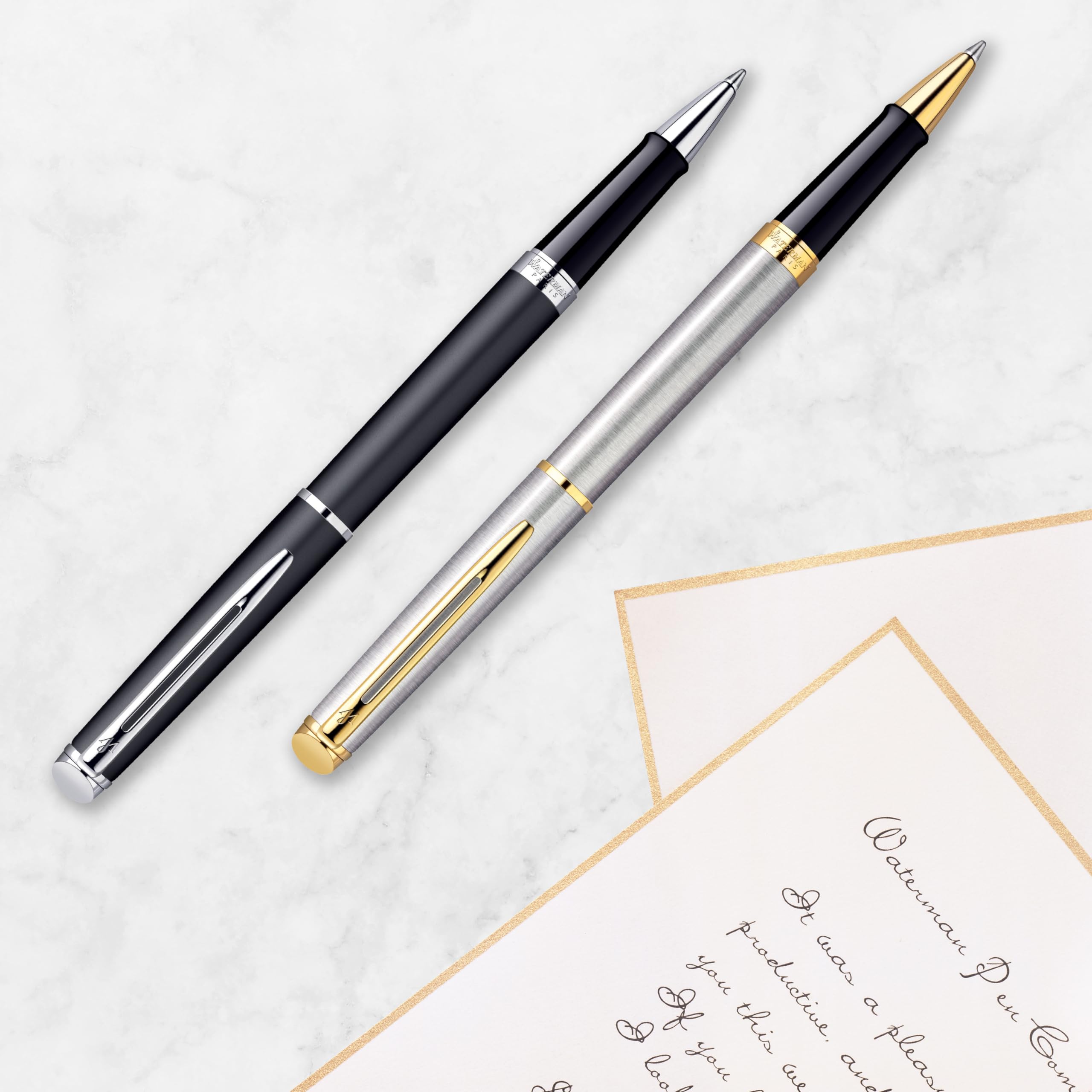 Stylo Roller Waterman Hémisphère Acier Inoxydable Or Fin 23K - Coffret Cadeau – Image 6