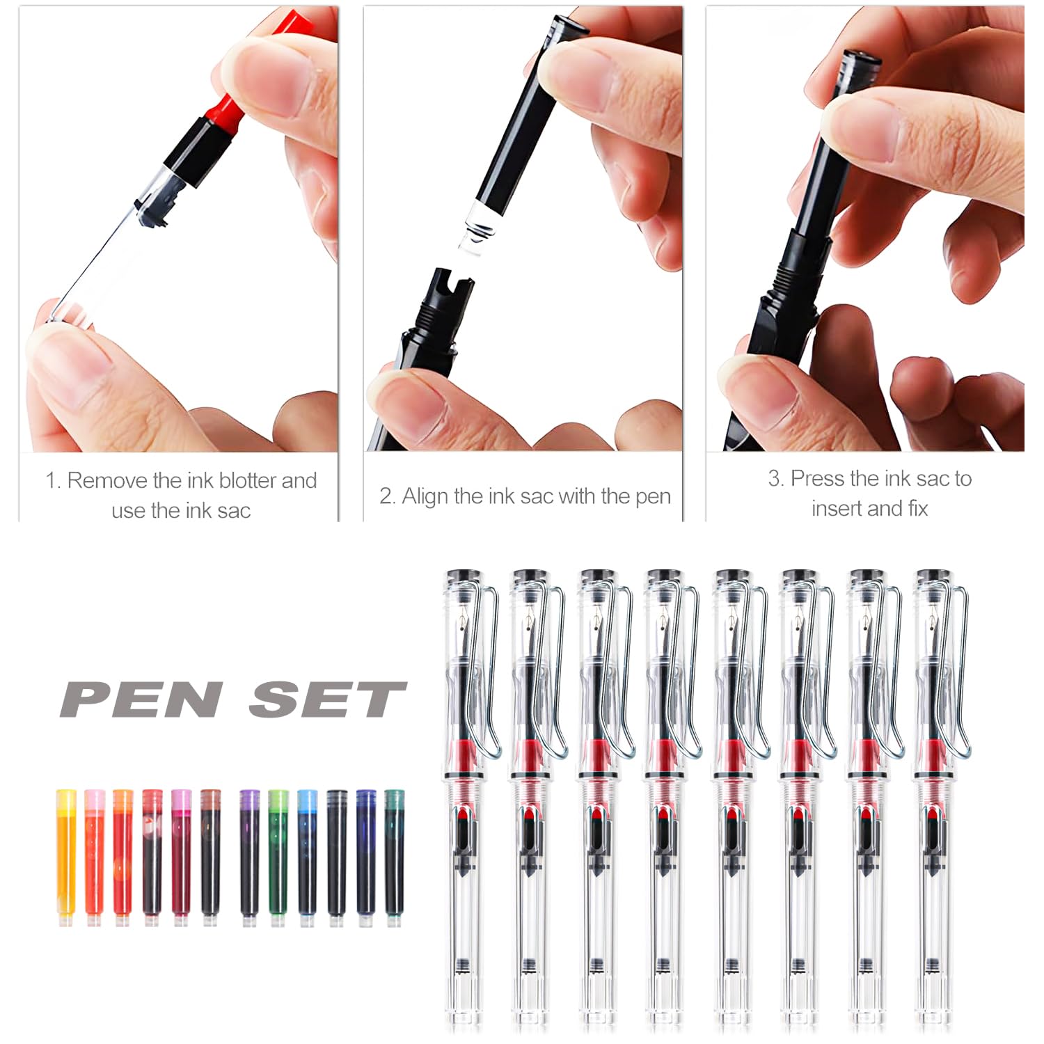 Lot de 8 Stylos Plume Calligraphie Demarsen avec 72 Cartouches 12 Couleurs – Image 4