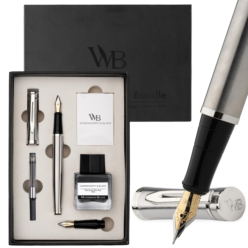 Coffret Stylo Plume Wordsworth & Black Argent Chrome - Plume 18K Dorée