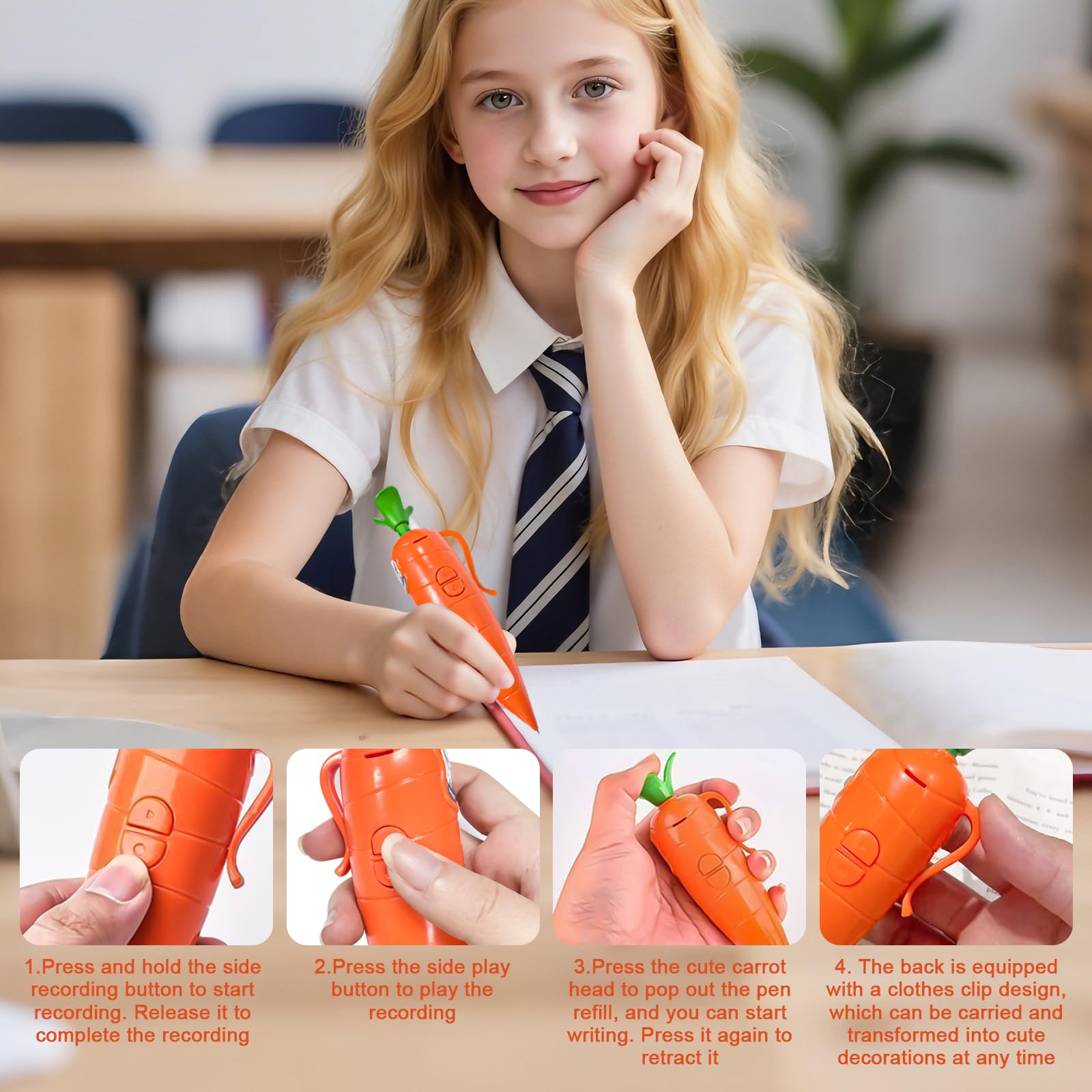 Stylo Enregistreur Carotte Suevut - Stylo Bille Orange Mignon – Image 3