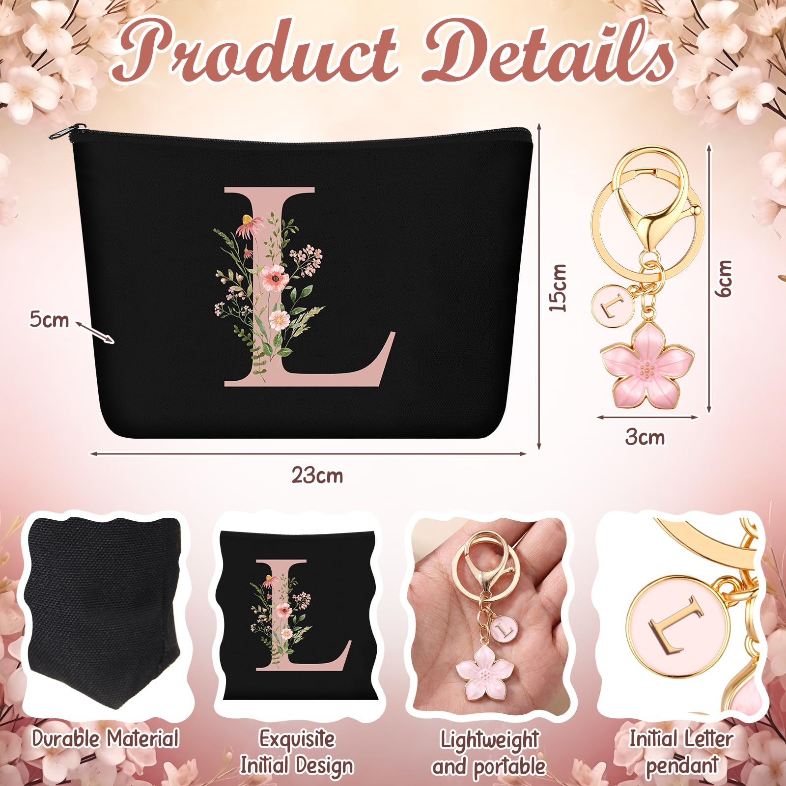 Trousse de Maquillage Hestya avec Initiale Florale - Coffret Cadeau 3 Pièces – Image 3