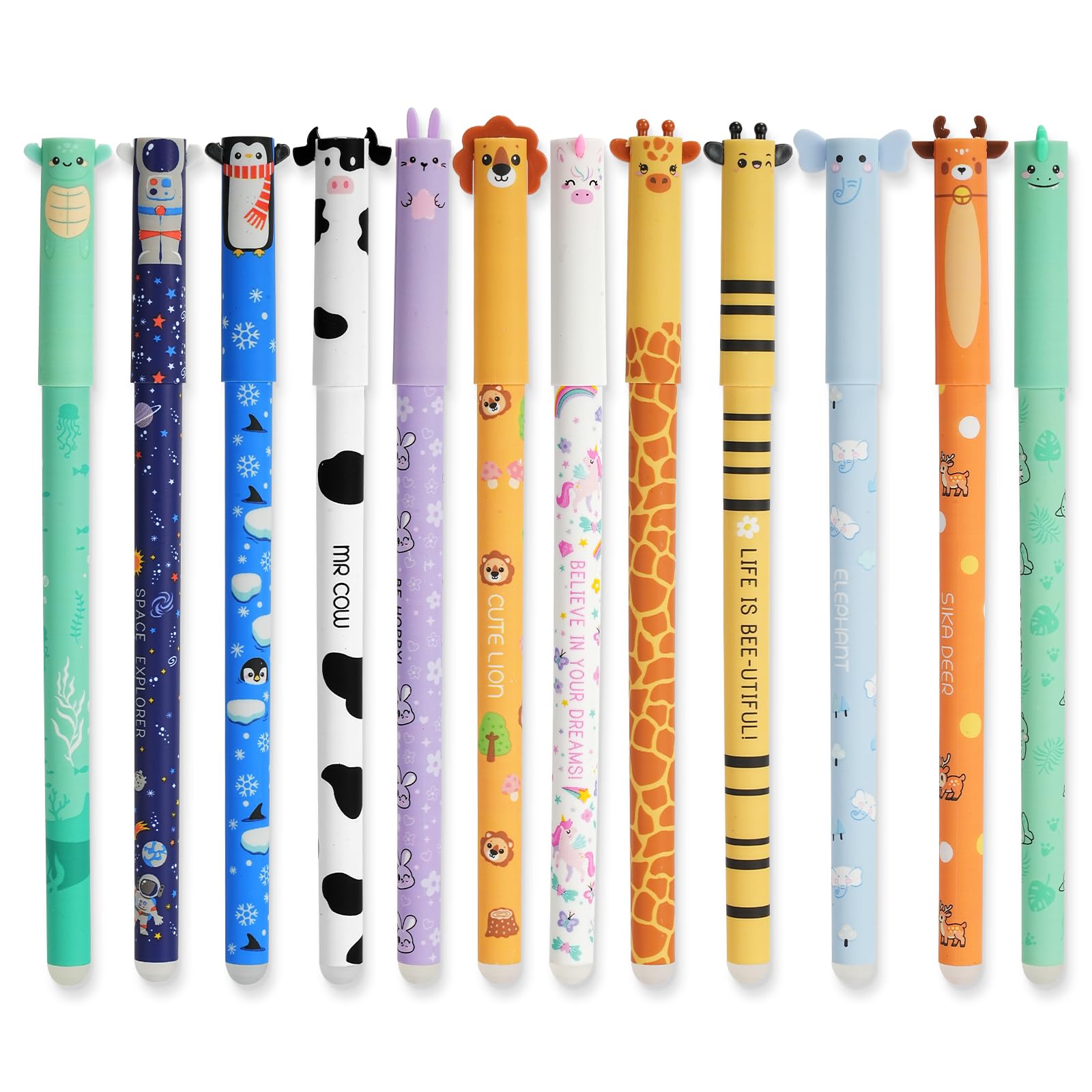 Lot de 12 Stylos Gel Effaçables Animaux AUAUY - Encre Thermosensible 0,7 mm