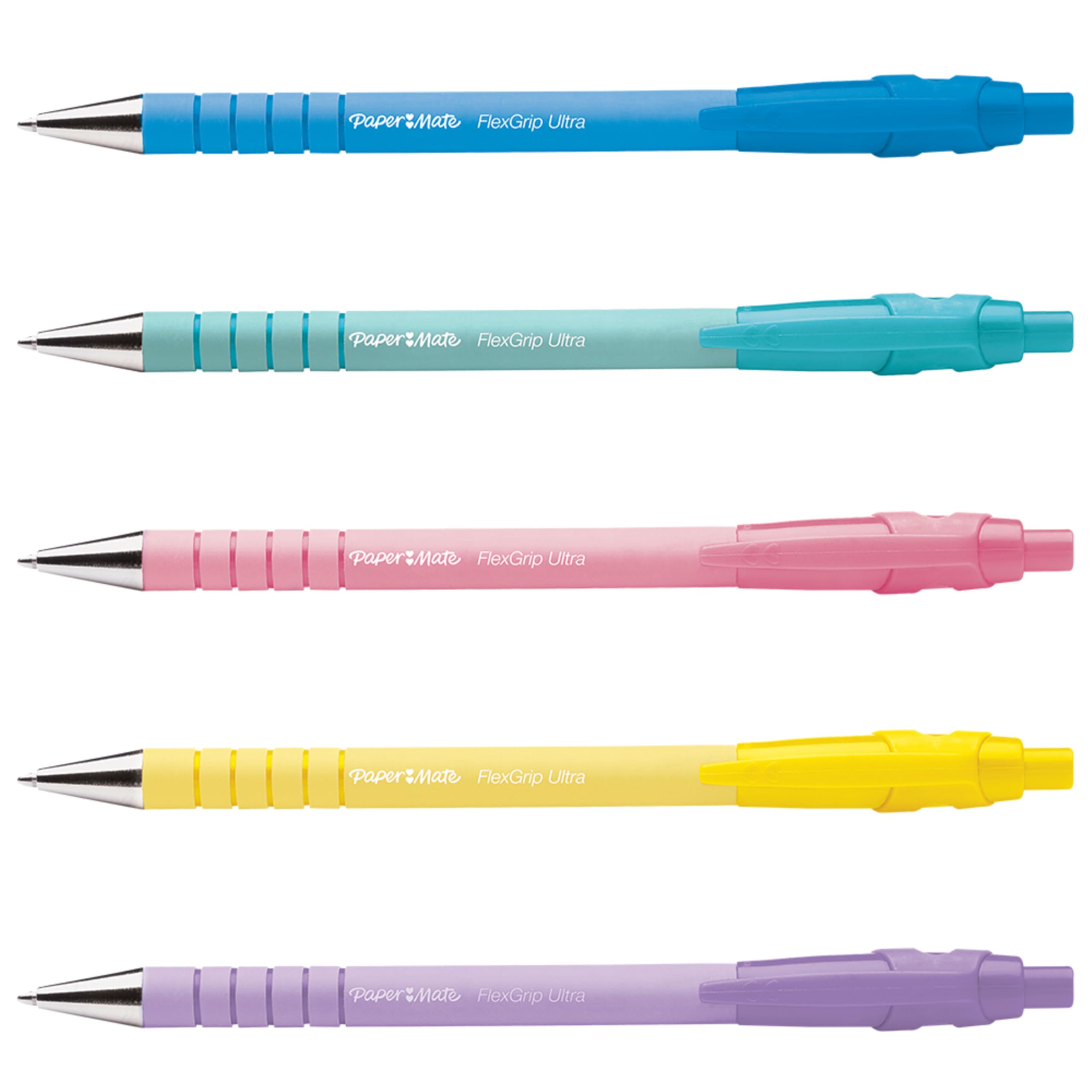 Lot de 5 Stylos Bille Rétractables Paper Mate Flexgrip Ultra - Pointe Moyenne 1,0 mm - Encre Noire - Couleurs Pastel – Image 2