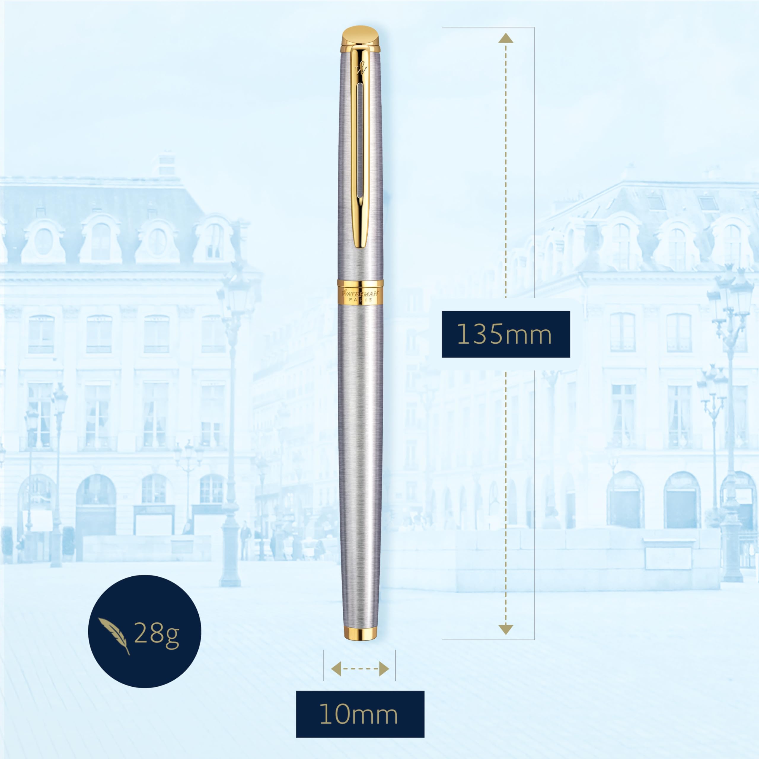 Stylo Roller Waterman Hémisphère Acier Inoxydable Or Fin 23K - Coffret Cadeau – Image 3