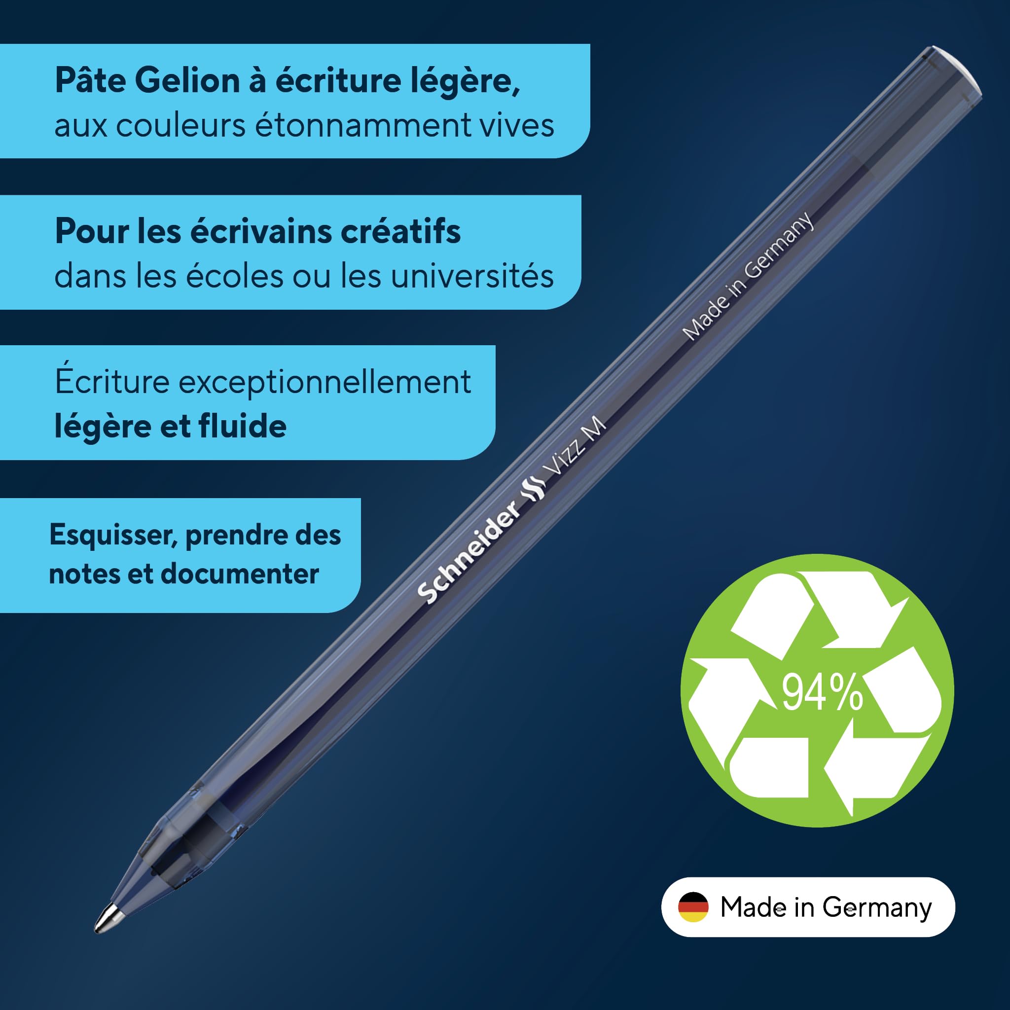Stylo Bille Vizz 102223 Schneider - Lot de 10, Bleu Nuit – Image 2