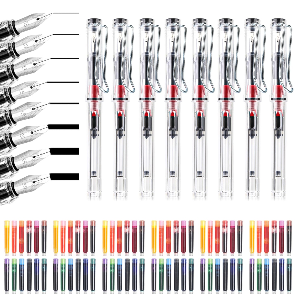 Lot de 8 Stylos Plume Calligraphie Demarsen avec 72 Cartouches 12 Couleurs