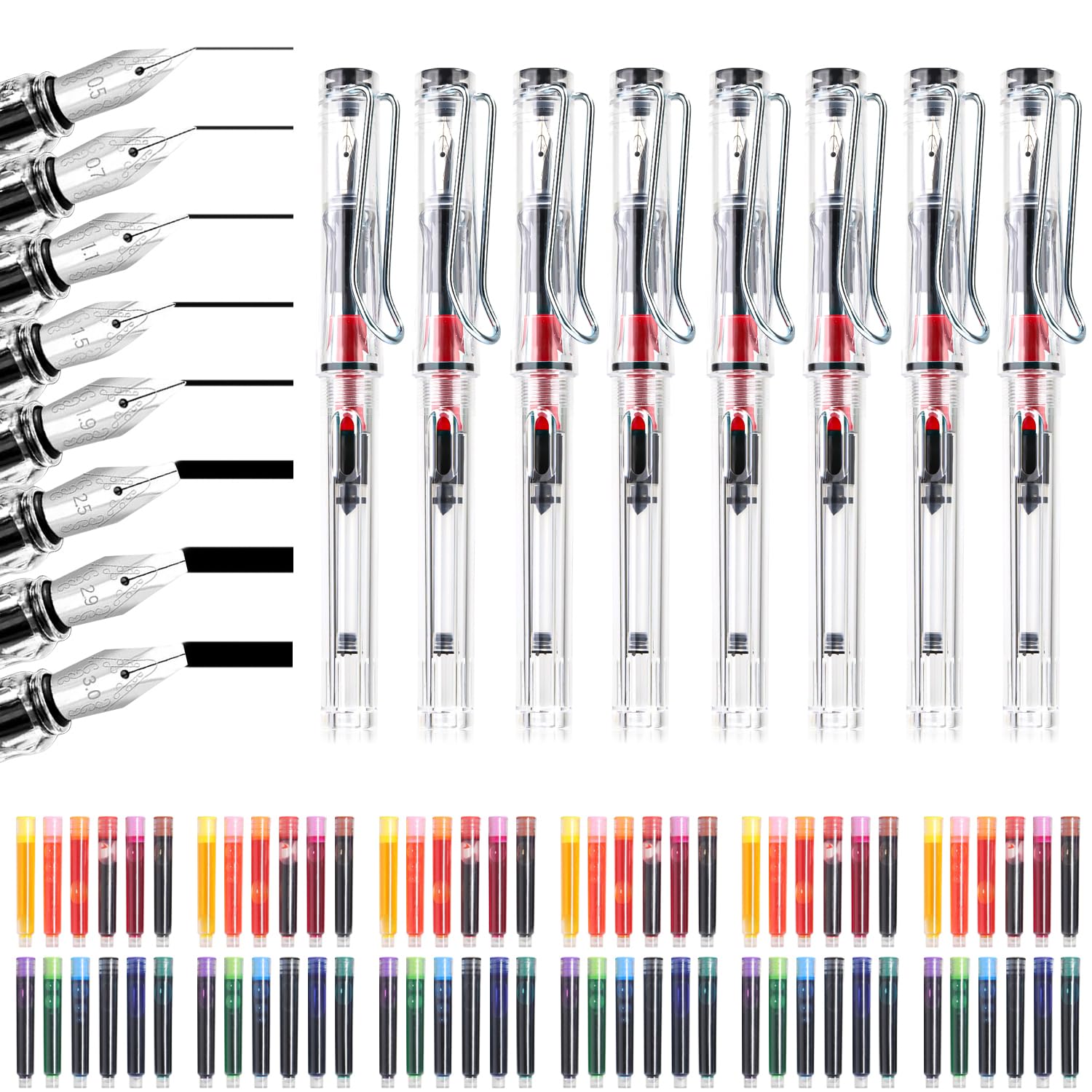 Lot de 8 Stylos Plume Calligraphie Demarsen avec 72 Cartouches 12 Couleurs