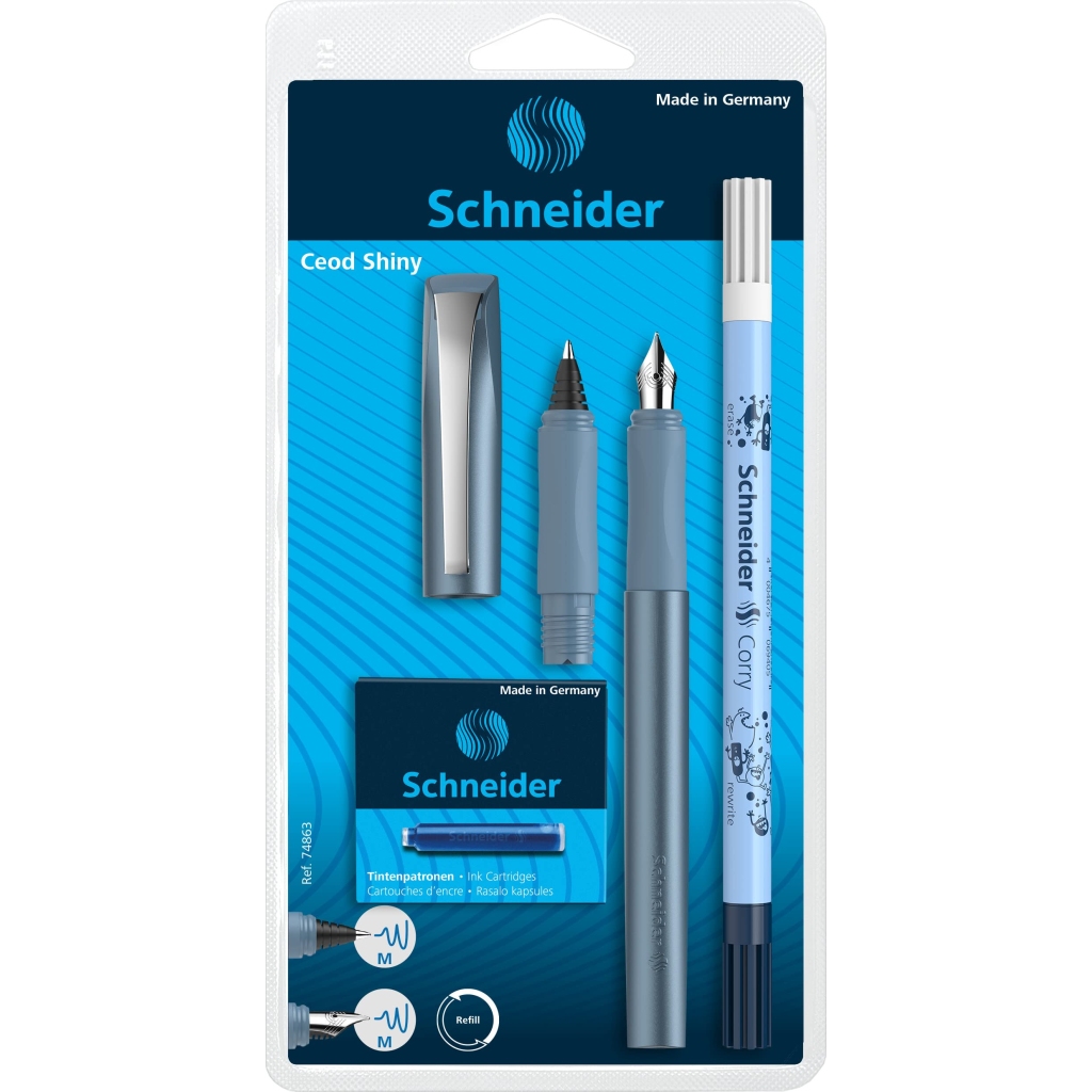 Kit d'Écriture Schneider Ceod Shiny avec Stylo Plume et Roller - Bleu Pacifique