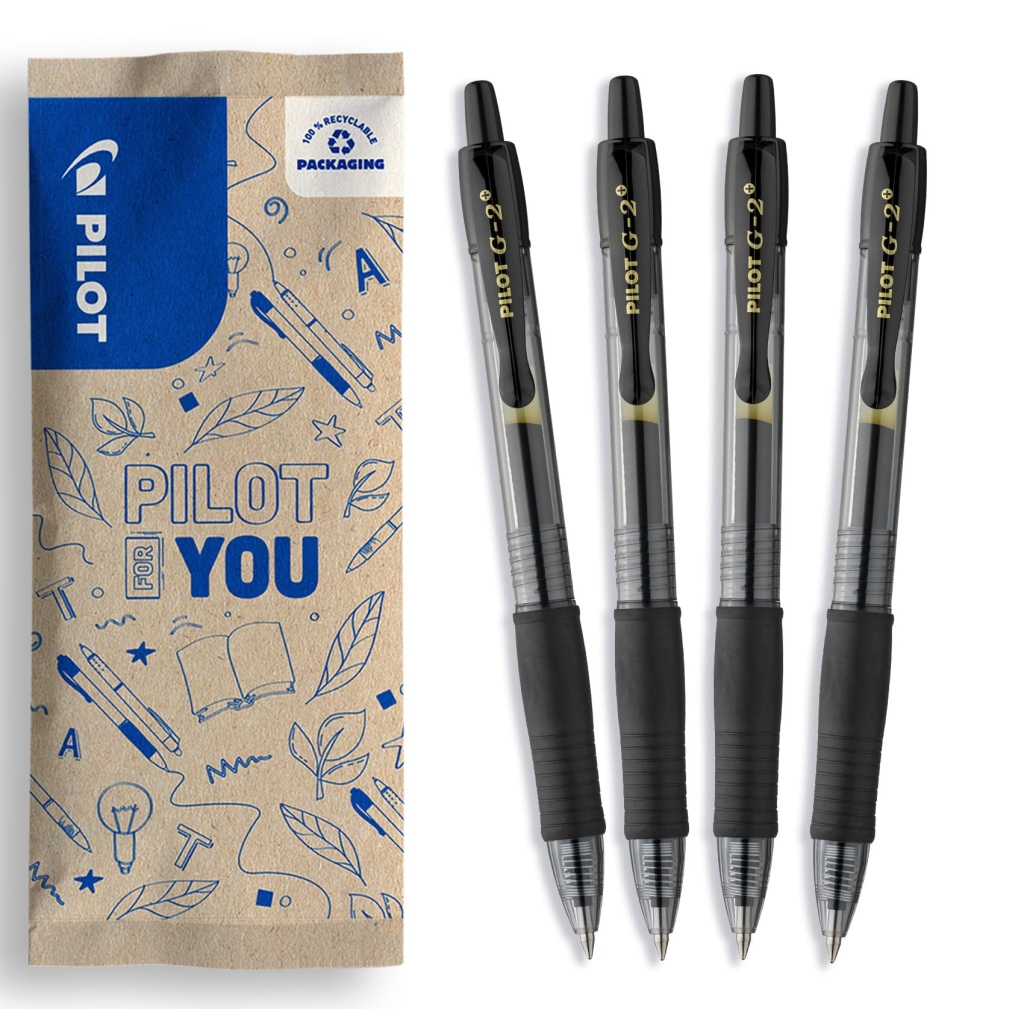 Stylo Roller Gel Pilot G2 Plus Lot de 4 Noir Pointe Moyenne