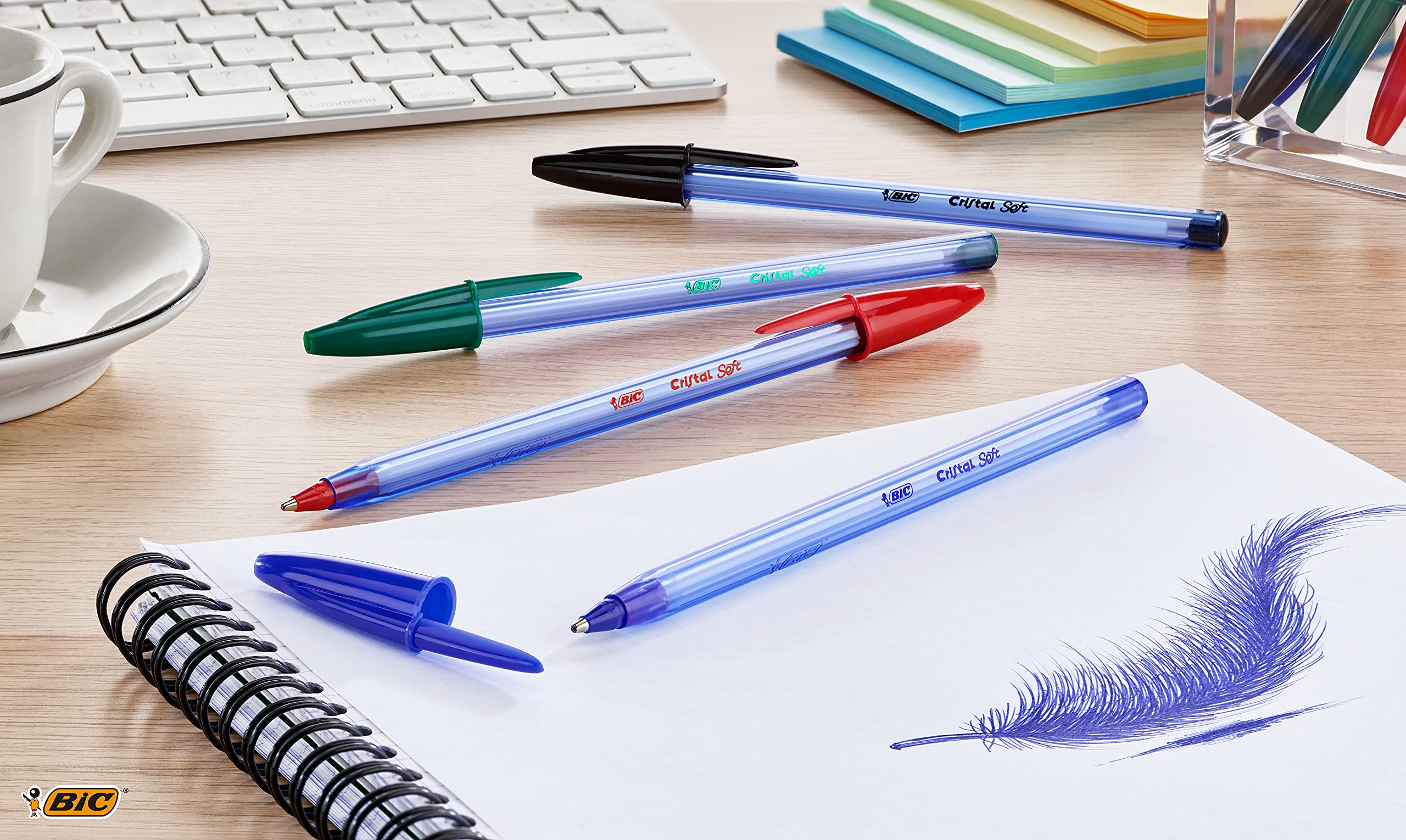 Stylo Bille Cristal Soft BIC - Pointe Moyenne 1,2 mm - Bleu, Pochette de 10 – Image 5