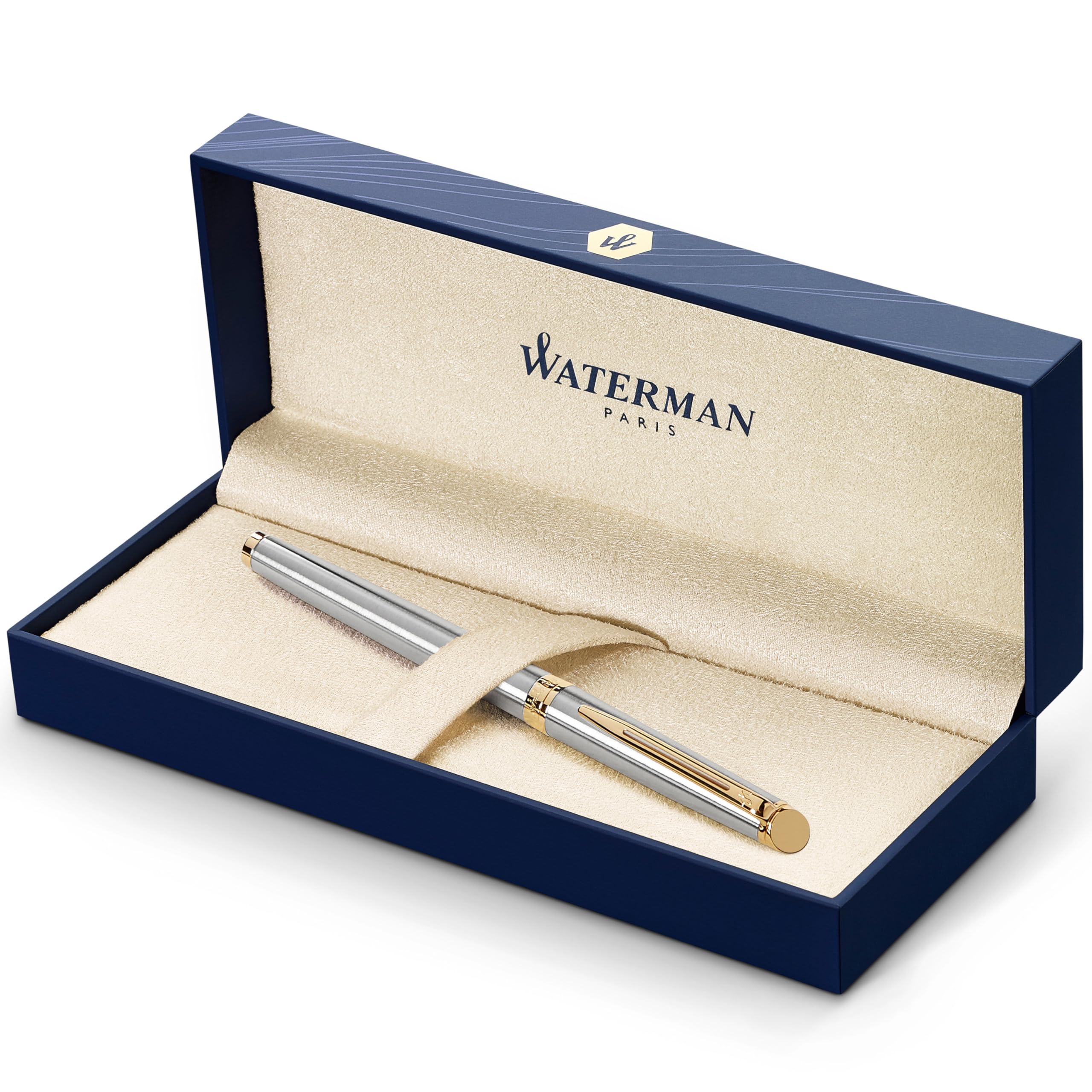 Stylo Roller Waterman Hémisphère Acier Inoxydable Or Fin 23K - Coffret Cadeau