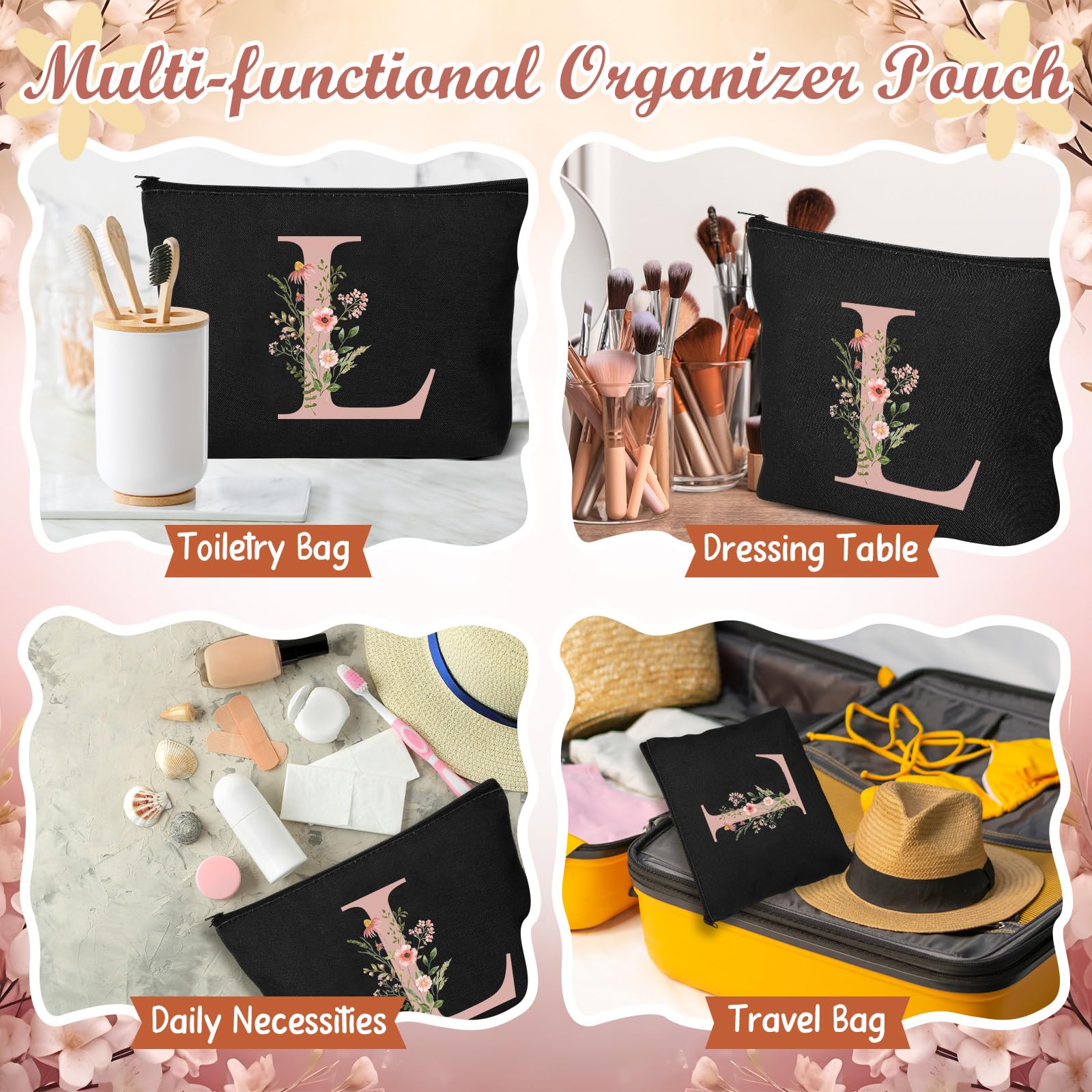 Trousse de Maquillage Hestya avec Initiale Florale - Coffret Cadeau 3 Pièces – Image 5