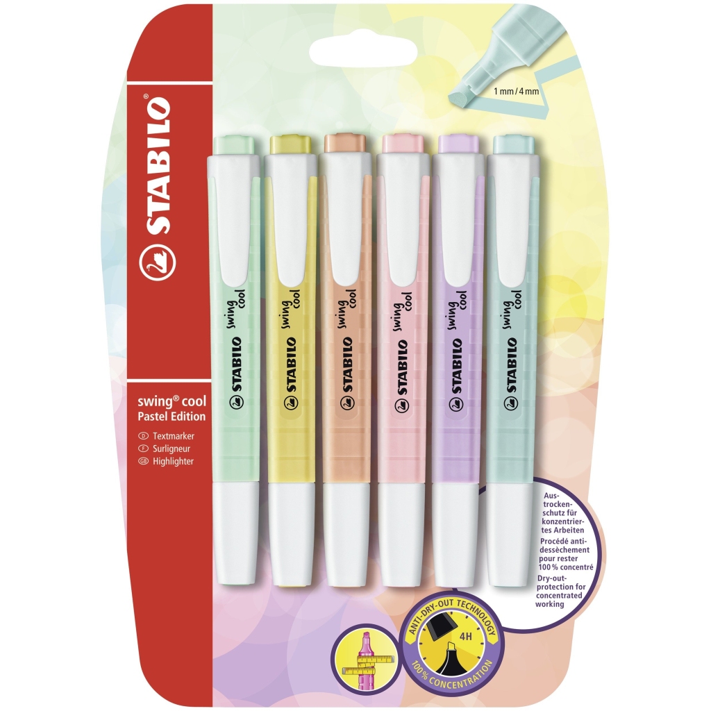Surligneur Stabilo Swing Cool Pastel - Lot de 6