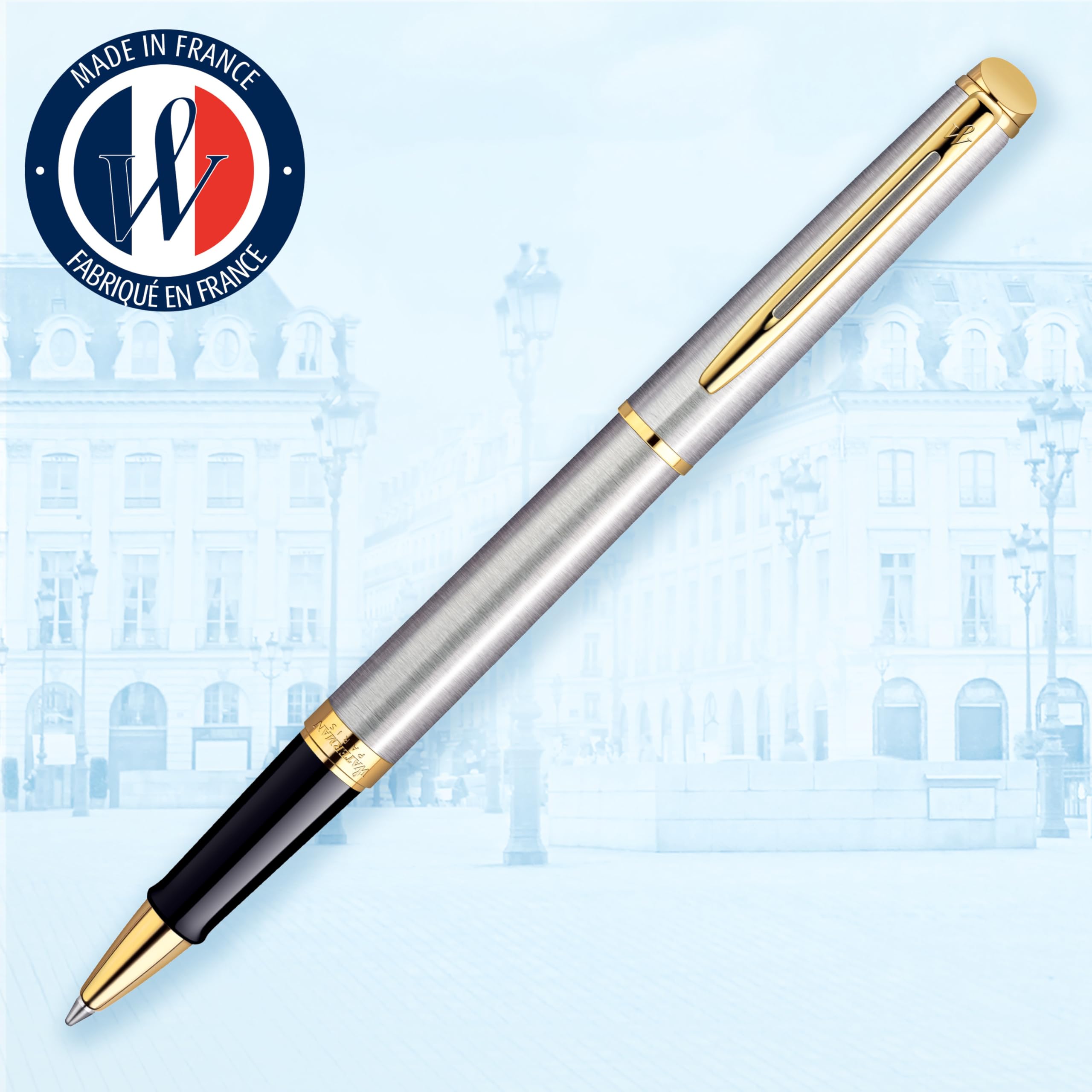 Stylo Roller Waterman Hémisphère Acier Inoxydable Or Fin 23K - Coffret Cadeau – Image 2