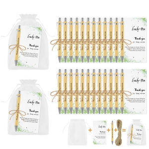 Lot de 24 Stylos à Bille Merci OFFCUP en Bambou Personnalisés avec Carte et Sac