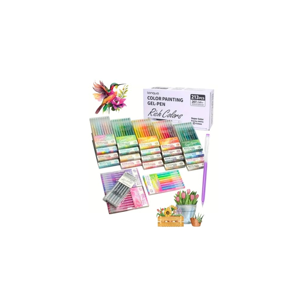 Lot de 213 stylos gel 207 couleurs pour dessin et coloriage