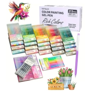 Lot de 213 stylos gel 207 couleurs pour dessin et coloriage