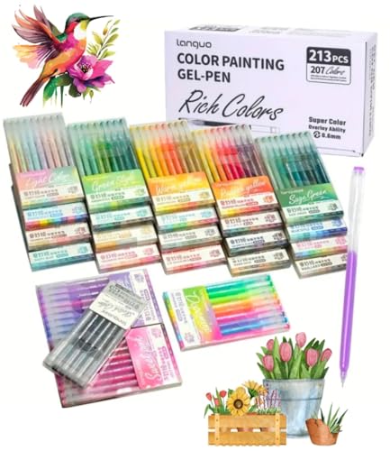 Lot de 213 stylos gel 207 couleurs pour dessin et coloriage