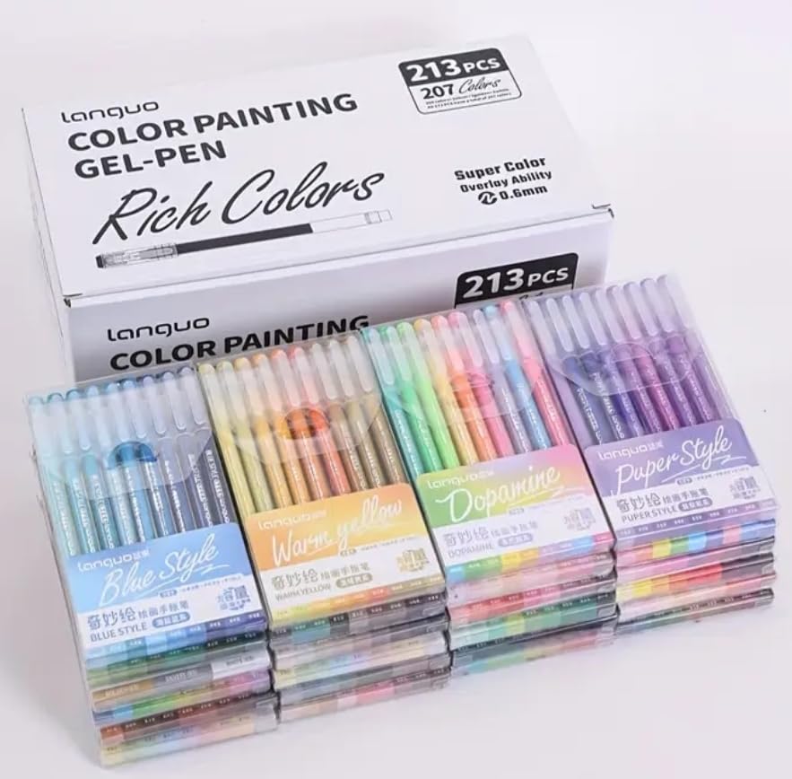 Lot de 213 stylos gel 207 couleurs pour dessin et coloriage - vue 5